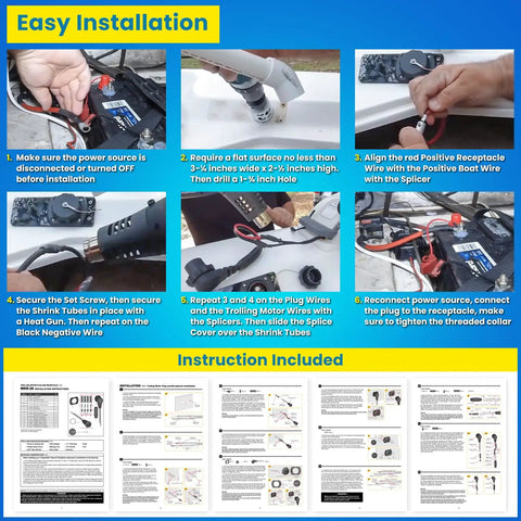 Installation process for Beefed Up Heavy Duty Trolling Motor Plug And Receptacle With 60 Amp Circuit Breaker, 8 AWG Wire, marine boats.