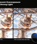 Comparison of a squirrel with and without Ultra Slim 67mm Variable ND Filter With 1 To 9 Stops ND2 To ND400, 18 Layer Coatings.