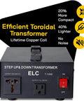 Front view of T Series 1000W Voltage Converter Transformer For Step Up And Down 110V To 220V showing outlet and red switch.