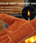 14 Inch 932F Heat Resistant Cowhide Leather Welding Gloves For Grill Pros And Home Cooks with Kevlar stitching detail