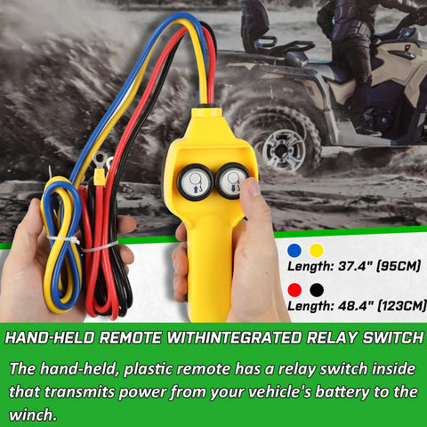 2000 Pound ATV Winch Kit With Synthetic Rope 12V Electric Waterproof Tow Winch RV Ready Off Road Recovery Wired Remote Controller, 37.4 inch cable