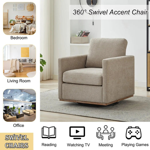 Swivel Accent Chair Set Of 2 For Living Room 360 Degree Square Swivel Barrel Chairs Mid Century Modern Upholstered Armchairs Super Cozy Sofa Chairs For Bedroom And Nursery Taupe Chenille