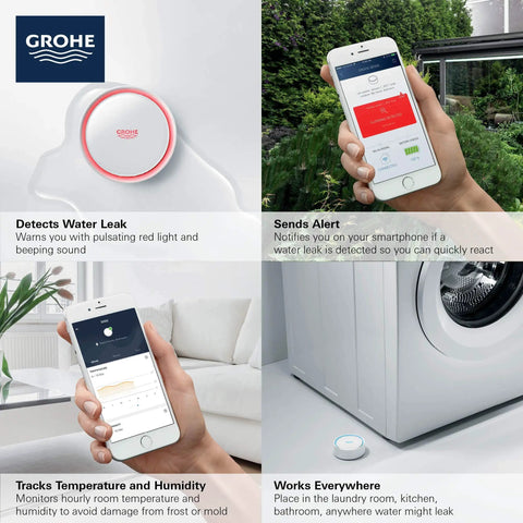 Smart Water Leak Detector With App Alerts Pulsing Red Light And Buzzer Sends Smartphone Notifications And Daily Cloud Temperature And Humidity Data Emergency And Leak Alerts For Quick Home Protection And Peace Of Mind