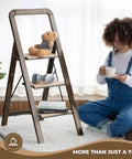 3 Step Folding Aluminum Ladder For Home Use 450 Pound Capacity Lightweight Yet Ridiculously Sturdy Open And Store With Ease Perfect For Indoor Or Outdoor Jobs Sturdy Metal Frame With Non Slip Feet, 3-step aluminum ladder in living room