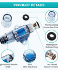 Bulletproof 60 Amp Inline Anl Fuse Holder For Car Audio Subwoofer And Amplifier Setup showing clear plastic shell and mini-ANL fuse.