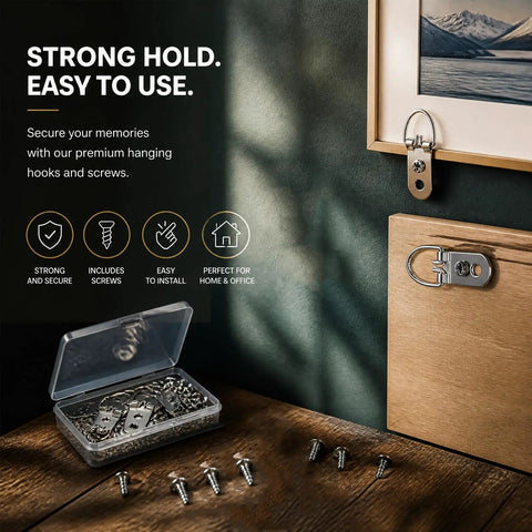 30 Pack Heavy Duty D Ring Picture Hangers With 60 Screws 2 Hole Stainless Steel Rust Proof Built Tough For Frames Mirrors And Decor Easy Install Durable Corrosion Resistant on frame and wood