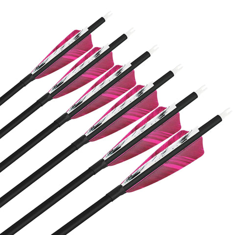 Carbon Arrows For Target Practice And Hunting, 28 30 31 Inch Lengths, 500 Spine, 4 Inch Turkey Feather Fletching, close view