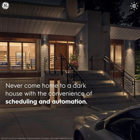 Smart Motion Sensing Dimmer Switch With Occupancy Sensor For Auto Lighting App Controlled Dimming Scheduling Scene Customization No Hassle Setup White Finish with outdoor lighting.