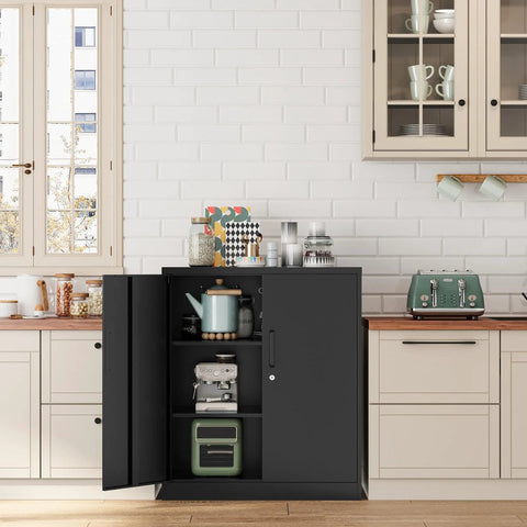 36 Inch Tall Metal Storage Cabinet With Lockable Doors And Adjustable Shelves in kitchen for home organization
