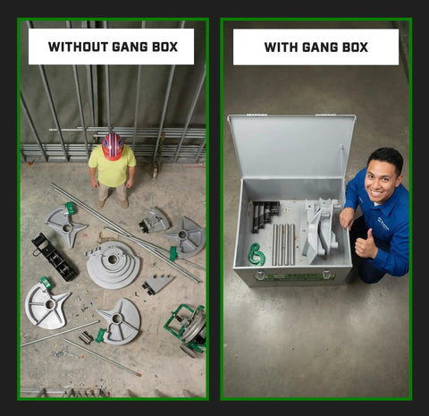 Hella Tough Steel Storage Gang Box For Electricians Measuring Twenty Two By Twenty Two By Eighteen Inches With Spring Loaded Hinges Compatible With Greenlee Current Knack Equipment storing tools and equipment.