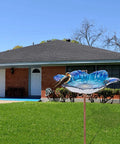 Glass Flower Pattern Bird Bath With Metal Stake For Outdoor Garden Yard Lawn Decor Blue Glass Bird Feeder Bowl Attracts Birds For Bathing And Adds Colorful Charm