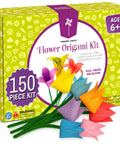 Origami Paper Craft Kit For Kids Ages 6 To 12 With 100 Colored Sheets, 20 Bendable Stems, 30 Buttons And Jewels, Easy Origami Book
