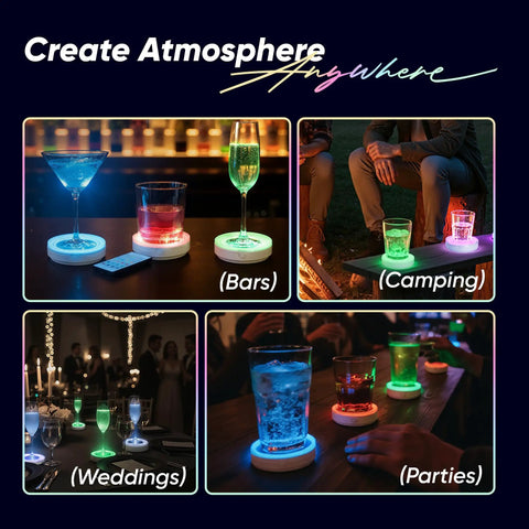 Rechargeable LED Light Up Coasters Featuring Fifteen Vibrant Hue Options And Four Adjustable Dimmers For Instant Home Bar Flex And Chill Party Glow Setup Grey