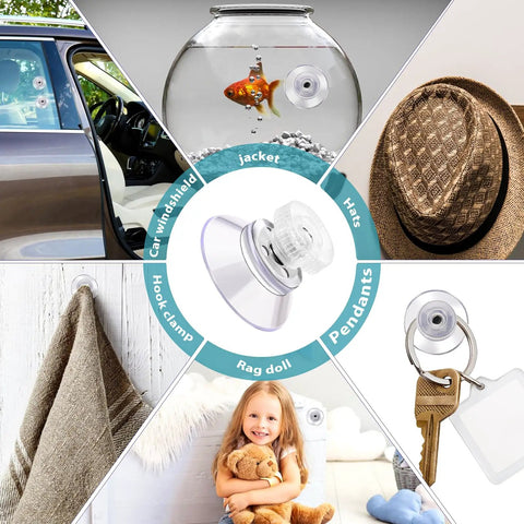 12 Pack Mini Suction Cups 1 Inch Clear PVC With M5 Screw Thread Hella Strong Non Slip Mounts for various uses like car, home, and décor.