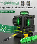 360 Degree Pro Grade Green Laser Level With Tripod And Pulse Mode Self Leveling 4D 16 Line Beam 360 Rotating Window Shield Includes Two 4800mAh Batteries charging display