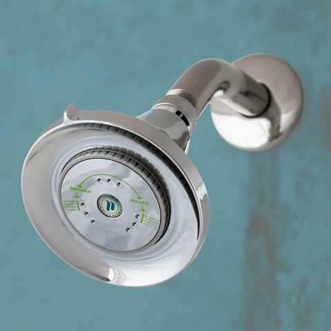 Earth Luxe High Efficiency Showerhead With 1.25 GPM Flow Chrome Finish Three Spray Settings For A Custom Spa Like Shower