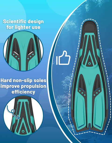 Pro-Grade Full-Foot Snorkel Fins With Soft Flexible Foot Pocket For All Day Comfort, Long Durable Diving Fins For Snorkeling And Freediving