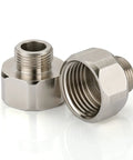 Half Inch Female To Three Eighths Inch Male Reducer Adapter Brass Pipe Fittings Water Hose Connector With Rubber Washer Compression Fitting For Kitchen And Bathroom Faucets Durable 2 Pack, showing two metallic adapters with threaded ends.