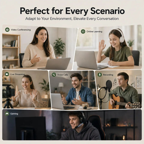 Crisp 1080P Webcam With Built In Noise Canceling Mic And Slide Privacy Cover Offers Automatic Brightness Tuning used in video conferencing.