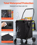 Folding Shopping Cart With Dual Baskets And Waterproof Liner Workhorse Cart with waterproof liner showing water resistance.