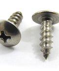 Size 10 X 3/4 Inch Truss Head Phillips Wood Screws, 100 Piece Bulk Featuring Top Shelf 304 Stainless Steel, close-up view.