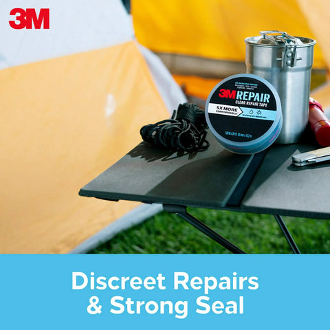 Transparent Repair Tape For Discreet, Long Lasting Fixes Indoors Or Outdoors, 1.88 Inch By 20 Yard Roll, on a camping table