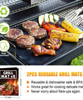 38 Piece Stainless Steel BBQ Grill Tools Set With Aluminum Case Thermometer Grill Mats Meat Injector Basting Brush Cleaning Brush And More For Camping And Backyard Barbecue All In One Grilling Utensils Kit For Men And Women featuring grill mat, meats, corn, vegetables.
