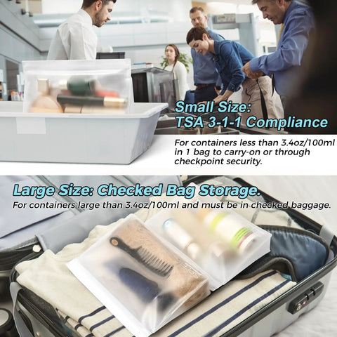 Leakproof Clear Toiletry Bags Set Of 4, TSA Approved Quart Size Zipper Bags in airport security check and open luggage