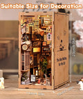 Front view of DIY 3D Wooden Book Nook Kit For Adults, Teens, And Beginners, Tiny House Shelf Decor with detailed wood puzzle scene.
