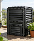 80 Gallon Outdoor Compost Bin With Top Flip Lid Includes Gloves Large Aerating Garden Box For Yard Waste Easy Exit Door BPA Free Material Black