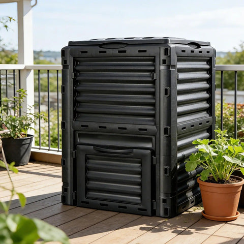 80 Gallon Outdoor Compost Bin With Top Flip Lid Includes Gloves Large Aerating Garden Box For Yard Waste Easy Exit Door BPA Free Material Black