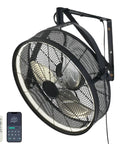 20-Inch Wall Mounted Fan With Lights, 360 Degree Tilt, Remote And App Control, shown with remote and app interface