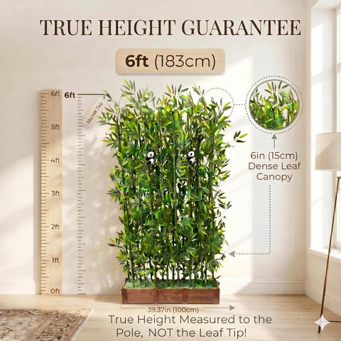 Ultra Private Bamboo Privacy Screen With Solid Wood Base Thick Faux Stalks And Panda Decor UV Resistant Tall Fake Plant 6ft tall