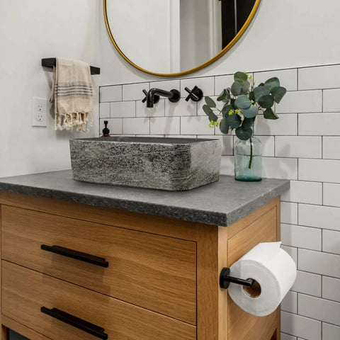 Rectangular Ceramic Vessel Sink For Bathroom Above Counter Dope Slate Gray 16 By 12 Inches Porcelain Basin on vanity