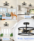 Two Pack 13 Inch 3 Light Matte Black Semi Flush Mount Ceiling Light Fixtures for farmhouse kitchen and hallway