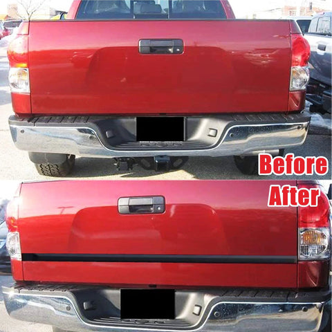 16ft glossy black universal bumper and door molding strip on rear bumper of red pickup.