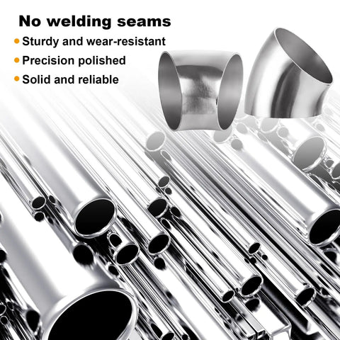 Four Pack 2.5 Inch 45 Degree Exhaust Elbow Pipe Slick 304 Stainless Steel Heavy Duty Mandrel Bend Tailpiece, wear-resistant and polished.