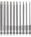 Torx Security Screwdriver Bit Set 10 Piece T6 To T40 With Quarter Inch Magnetic Hex Shank 4 Inch Long S2 Steel