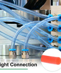 PU Pneumatic Tubing Hose 4mm ID by 6mm OD Red Polyurethane Air Hose shown connected to fittings, part of air tool setup.