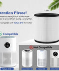 Compatibility chart showing 2 Packs D10 Replacement Filters for Tailulu D10 Air Purifier with non-compatible models.