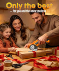 Family using Cordless Electric Scissors With 3 Tungsten Steel Blades, 2500mAh Battery, LED Light, wrapping gifts together