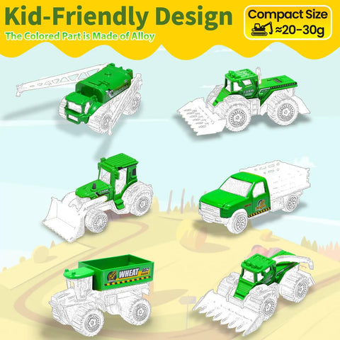 Six Piece Diecast Farm Vehicle Toy Set For Kids 3 Years And Up Includes Tractor Harvester Transporter Sprayer Seeder Forklift