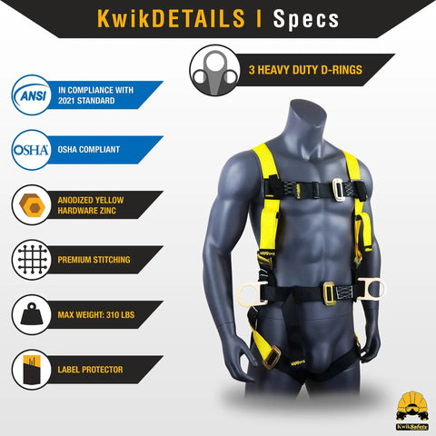 Hurricane Safety Harness Built Tough With Premium Padded Back Support For Full Body Fall Protection ANSI OSHA Compliant