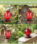 Outdoor Hummingbird Feeder 25 Oz With Perch And Five Flower Ports No Spill Nectar Feeder installed in garden