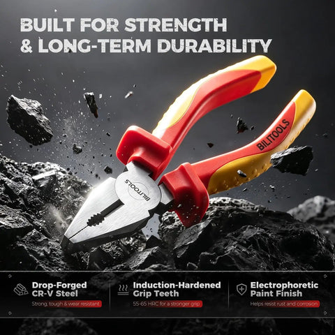1000V Insulated Lineman Pliers, 6 Inch, VDE Certified Combination Pliers For Electrical Wiring, Cr-V Steel With Non-Slip Grips, Heavy Duty Pliers For Electricians, Safe, Reliable, All-Purpose Workhorse on rocks