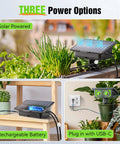 Three power options for No-Fuss Solar Drip Irrigation System For Indoor And Outdoor Gardens, Automatic Plant Waterer Kit.