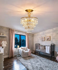 Crystal Gold Chandelier Ceiling Light With E12 Base in nursery, luxurious semi flush mount, 15.35 inch diameter, crystal design