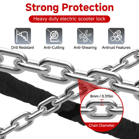 Beefy Heavy Duty Electric Scooter Lock With Weatherproof 94cm 8mm Anti Theft Chain And Scooter Bag For E Scooters E Bikes And Motorcycles Pry Proof And Rust Resistant Built To Last In Any Weather