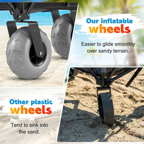 Kick Back At The Shoreline With This Premium Inflatable Rear Tire For Folding Beach Wagons Rolling Smooth Over Soft Sand Easy As Pie Heavy Duty Balloon Wheel Accessory on sandy terrain.