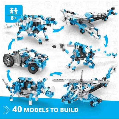 40 Motorized Models Building Kit For Kids 8 And Up A Dope DIY STEM Toy Set with six assembled motorized models displayed